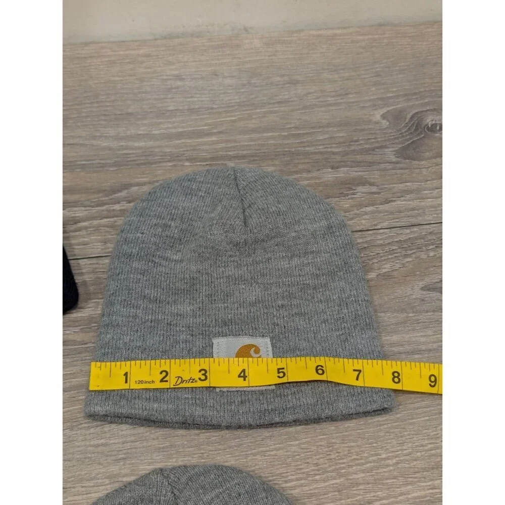 LOT OF 3 Carhartt Grey & Navy Blue Knit Cuffed Beanie Caps One Size Knit